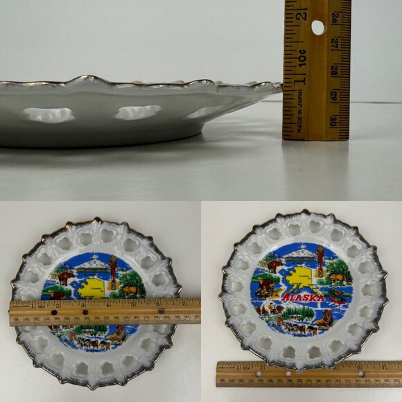 Vtg Alaska USA Souvenir Decorative Plate Dish Gold Accent Imagery Wildlife 7inch - Picture 3 of 12
